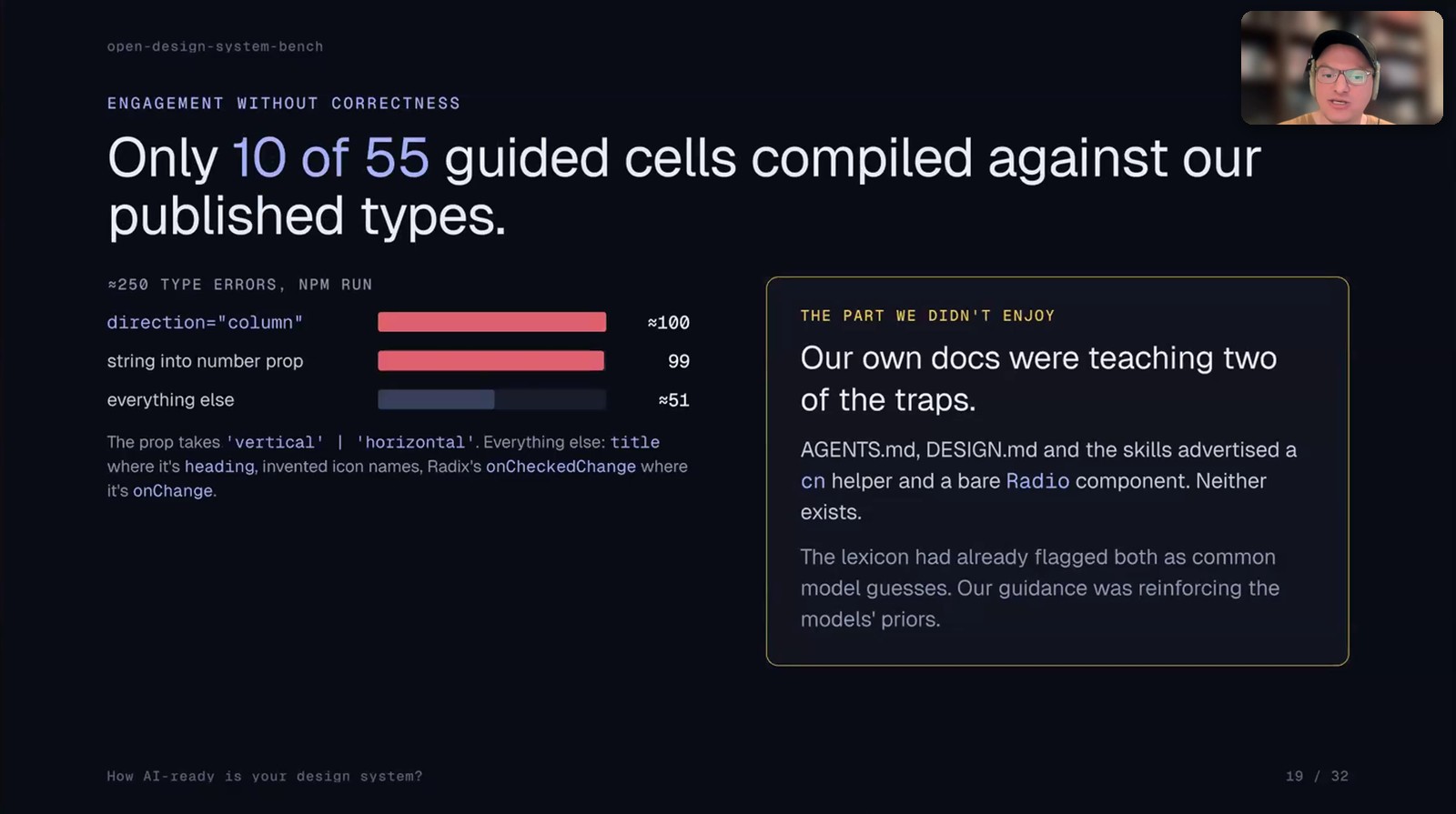 Only 10 of 55 guided cells compiled against the published types